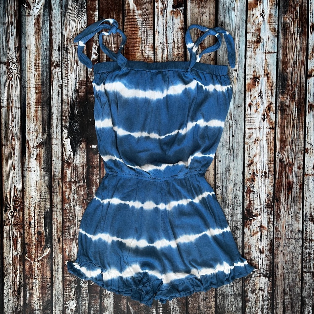 Aeropostale Blue & White Striped Tie Dye Romper